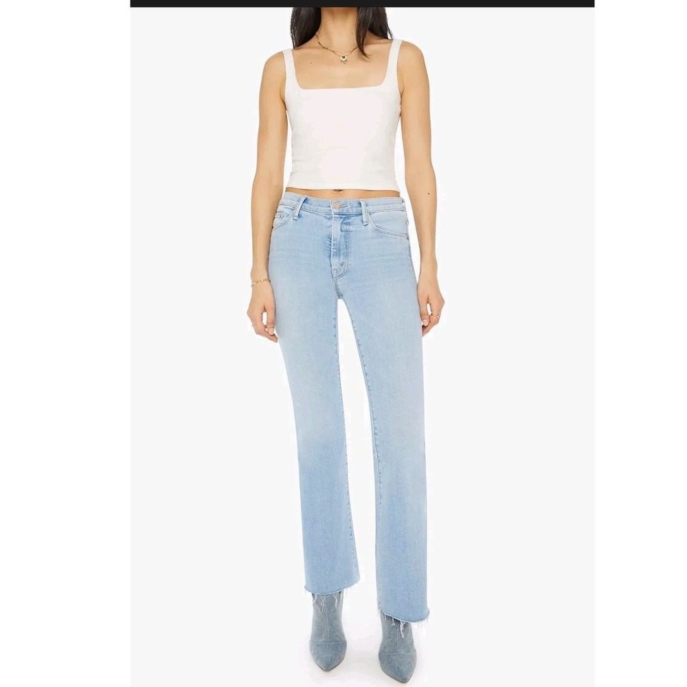 Mother The Weekender Fray Jeans Mood Ring Light Wash Flare Raw Hem